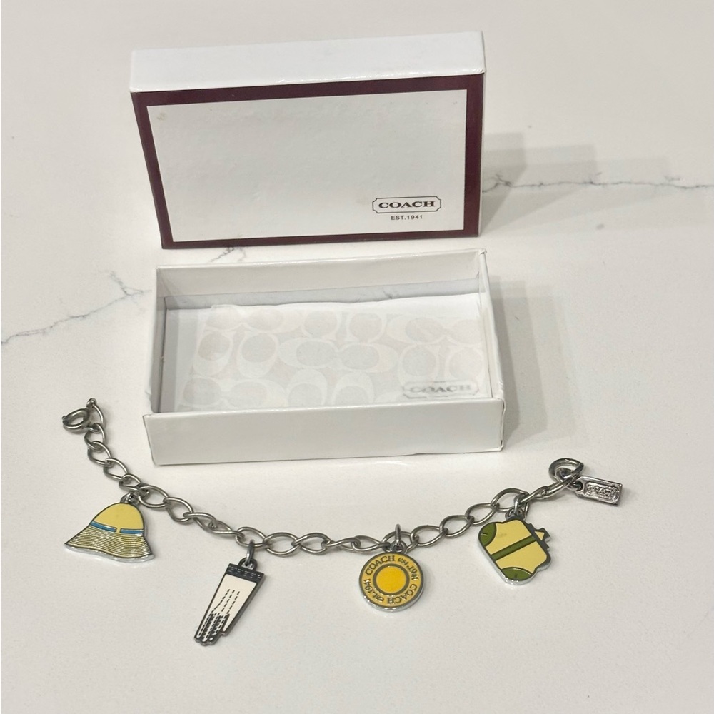 NIB Coach Silver Bracelet with 4 Yellow Charms